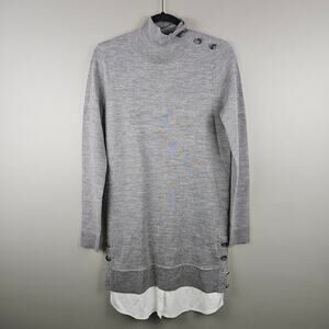 Veronica Beard Soval Sweater Dress Mixed Media Layered Grey Wool Long Sleeve XS